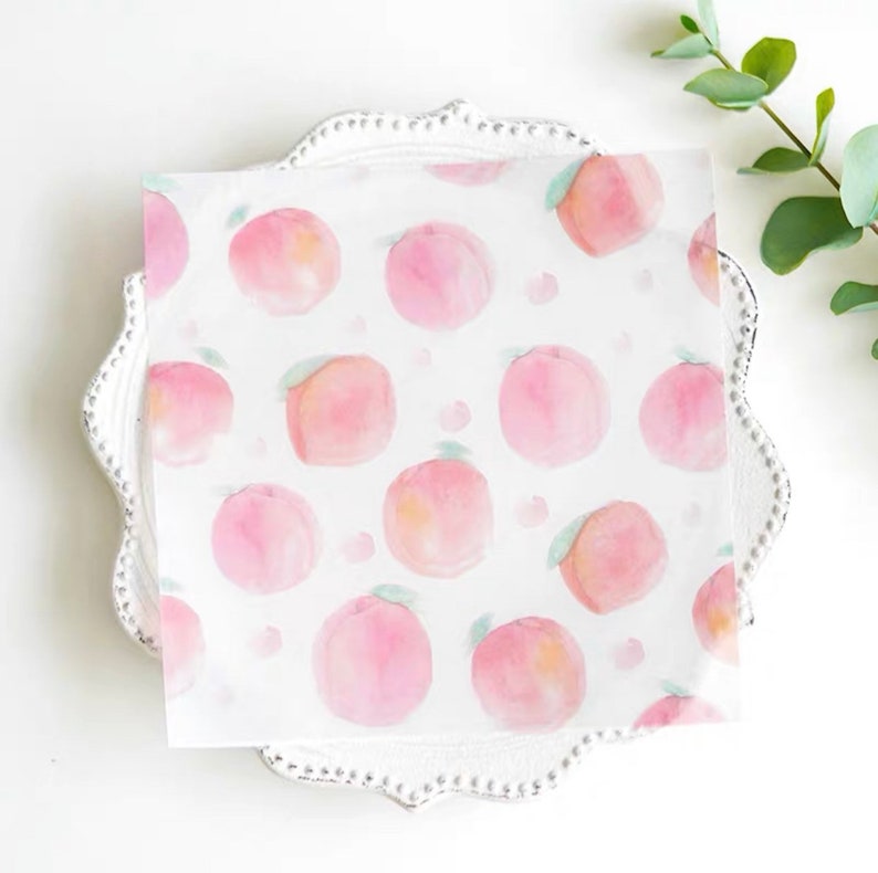 100 Sheets/50 Sheets of Wax Paper / Fruit Deli Print Wrap Paper for Cookies, Donuts, Bread, Cakes 14x10 / 7x7 Peaches-7x7"(50)