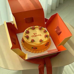 10inches / 8inches gelb / rosa Kuchenboxen mit Band und dickem quadratischem Kuchenbrett - Geburtstagskuchenbox-Kuchenträger / Container