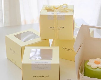 Cajas para pastel amarillo con ventana – Juego de empaques para pastelería de cumpleaños (5 cajas)