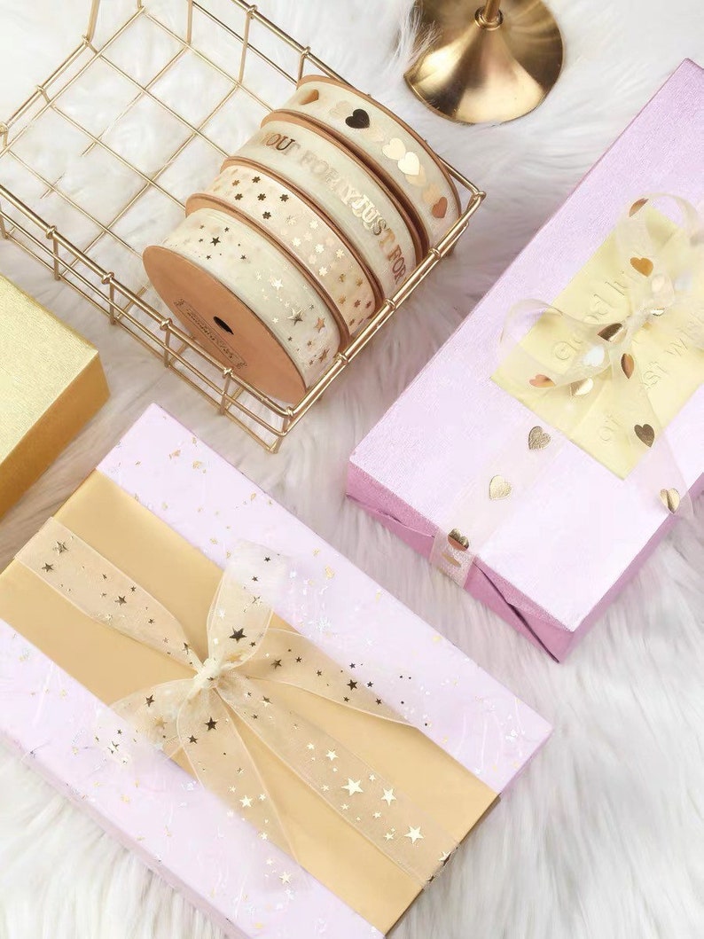 Sheer Organza Gold Pink Ribbon for Gift Wrapping/cake Boxes Etsy