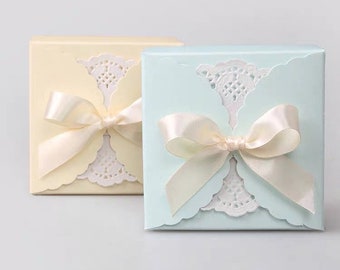 Pink/Blue/Yellow/Brown Kraft Box with Bow Ribbon -Favor Boxes, Gift Boxes, Cake Boxes, Bakery Boxes-3.5x3.5x2-Set of 5