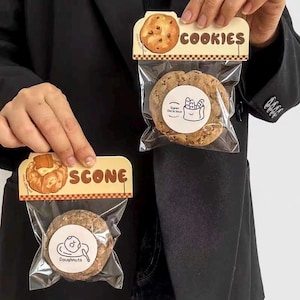 Sacos de embalagem para biscoitos fofos com cartões de cabeçalho – Sacos de confeitaria seguros para alimentos, para biscoitos caseiros, embrulhos de scones e suprimentos de embalagem para pequenas empresas