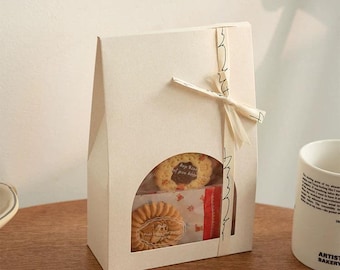 Witte bakkerijtraktatiedozen met venster – opstaande gebakverpakking (set van 5)