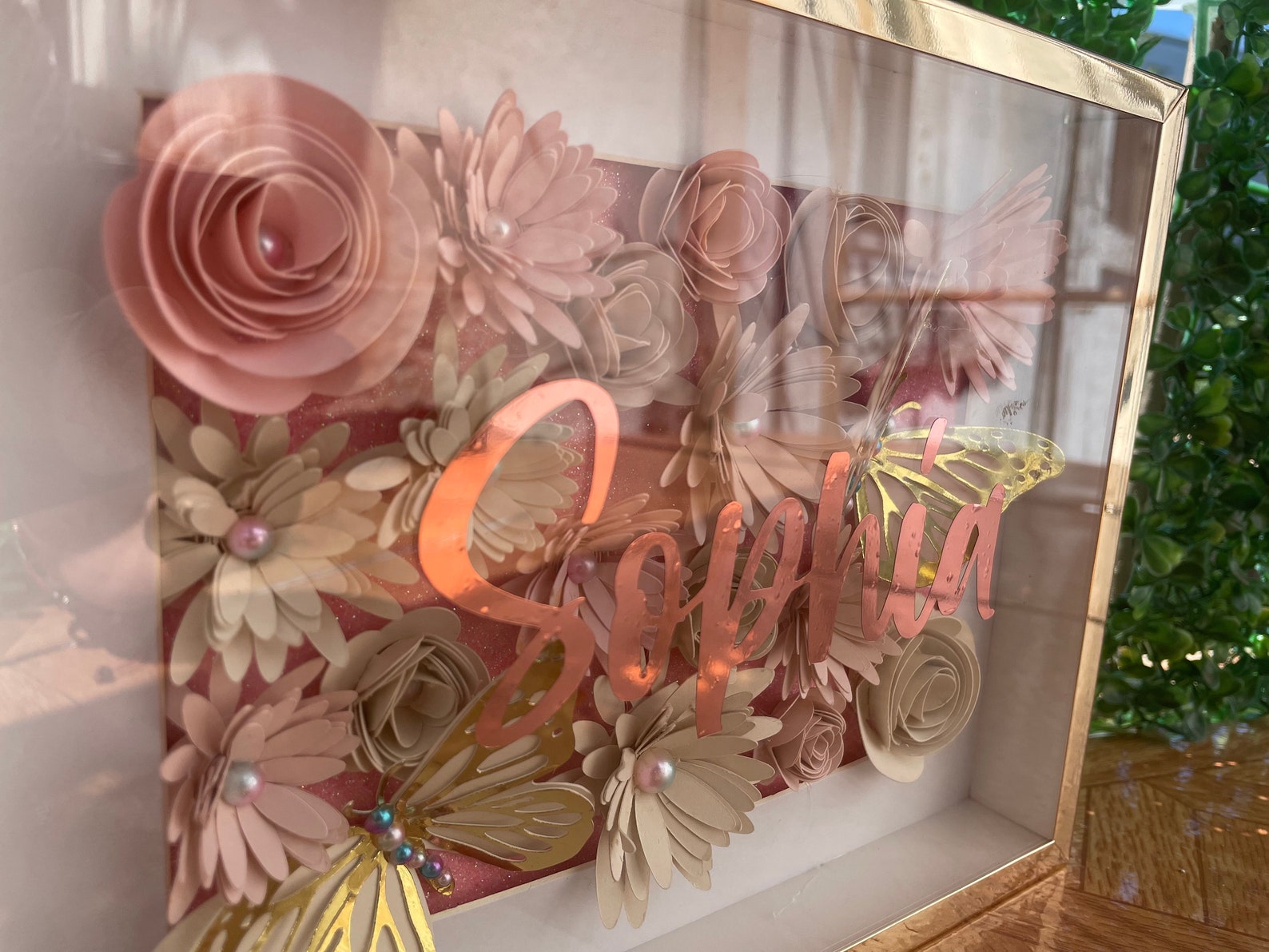 5x7 personalized pink shadow box 3D roses Personalized gift Etsy