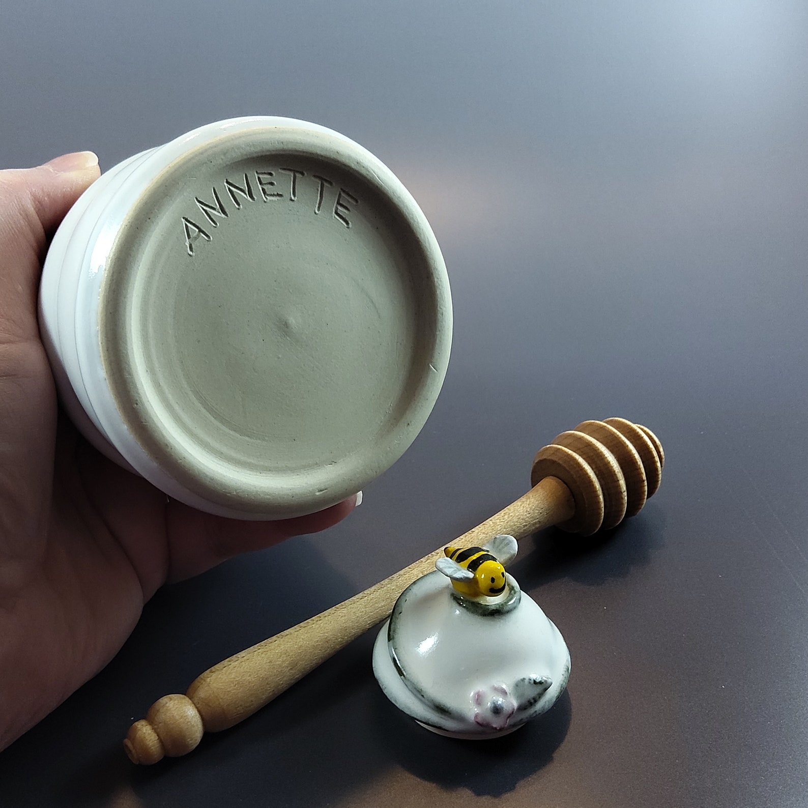 Handmade pottery honey jar Etsy