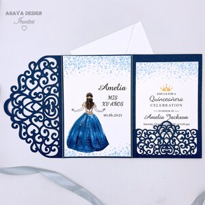 Marine Floral Geburtstag Laser geschnitten Einladung, Quinceanera laden süße 16 Geburtstag lädt mit Umschlag "Free Infinite Design vor dem Bezahlen"