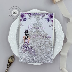 Romantische Glitter Silver Rapunzel Tangled Sweet 15 Princess Invite, Aangepaste Mis XV Anos Verjaardagsuitnodiging {Gratis Oneindig Ontwerp Voor Betalen}