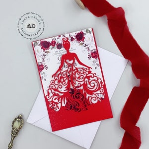 Romantische Rote Rapunzel Tangled Princess Sweet 15 Einladung, Personalisierte Mis XV Anos Quinceanera Einladung {Free Infinite Design Before Pay}