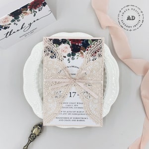Romantische Blush Laser Cut Bridal Brunch Einladung, Hochzeitsparty& hellrosa Hochzeit Rustikale Spitze Einladung {Free Infinite Design Before Pay}