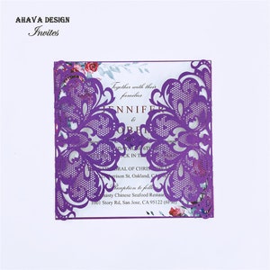 Élégant purple wedding invite avec insert personnalisable, coupe laser imprimable invite costume {Free Infinite Design Before Pay}
