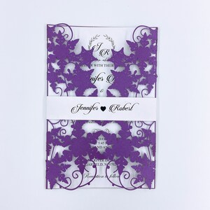 Custom Purple laser cut wedding invitations, Handmade invitation Suite With Monogram And Belly Band {Infinite design}