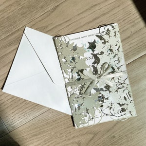 Romatic Winter Invite, Silver Snowflake Invite With Bowtie, Envelope And Customized Insert
