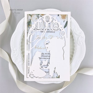 Beauty And The Beast Birthday Party Laser Cut nodigt uit, Elegante Ivory Girl Sweet 16 uitnodigingen {Gratis Infinite Design Before Pay}