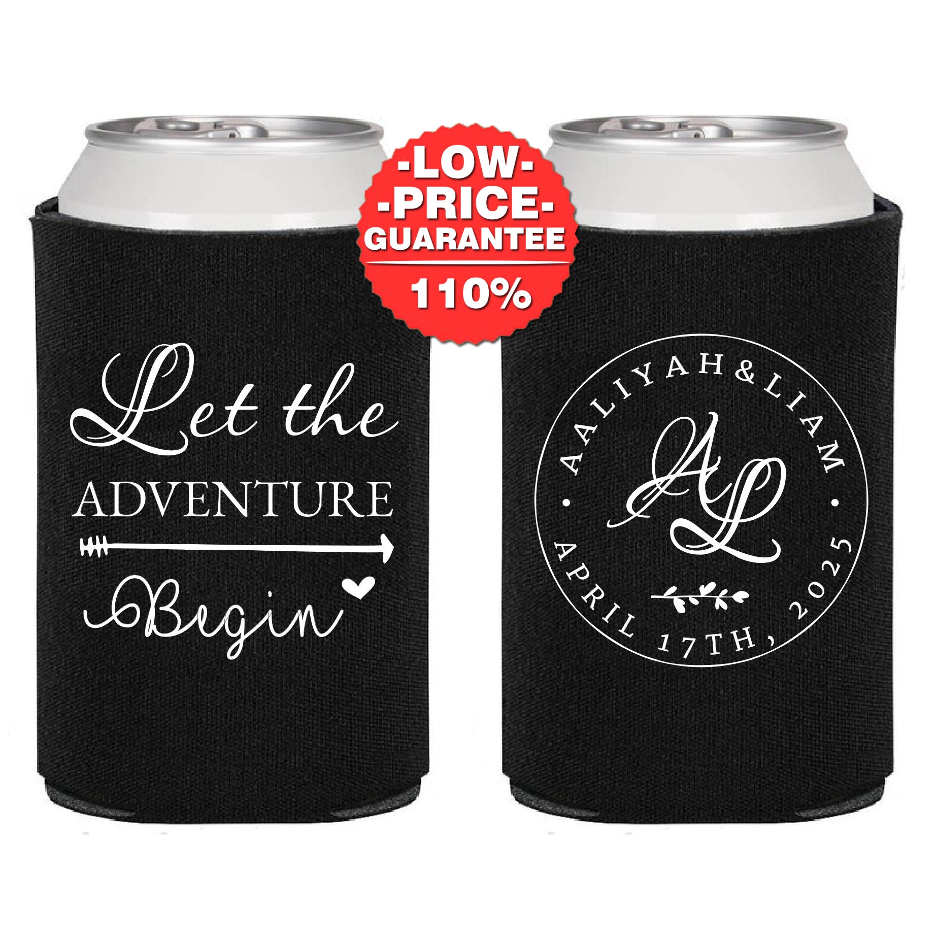 Neoprene Personalized Wedding Koozie Let The Adventure Etsy