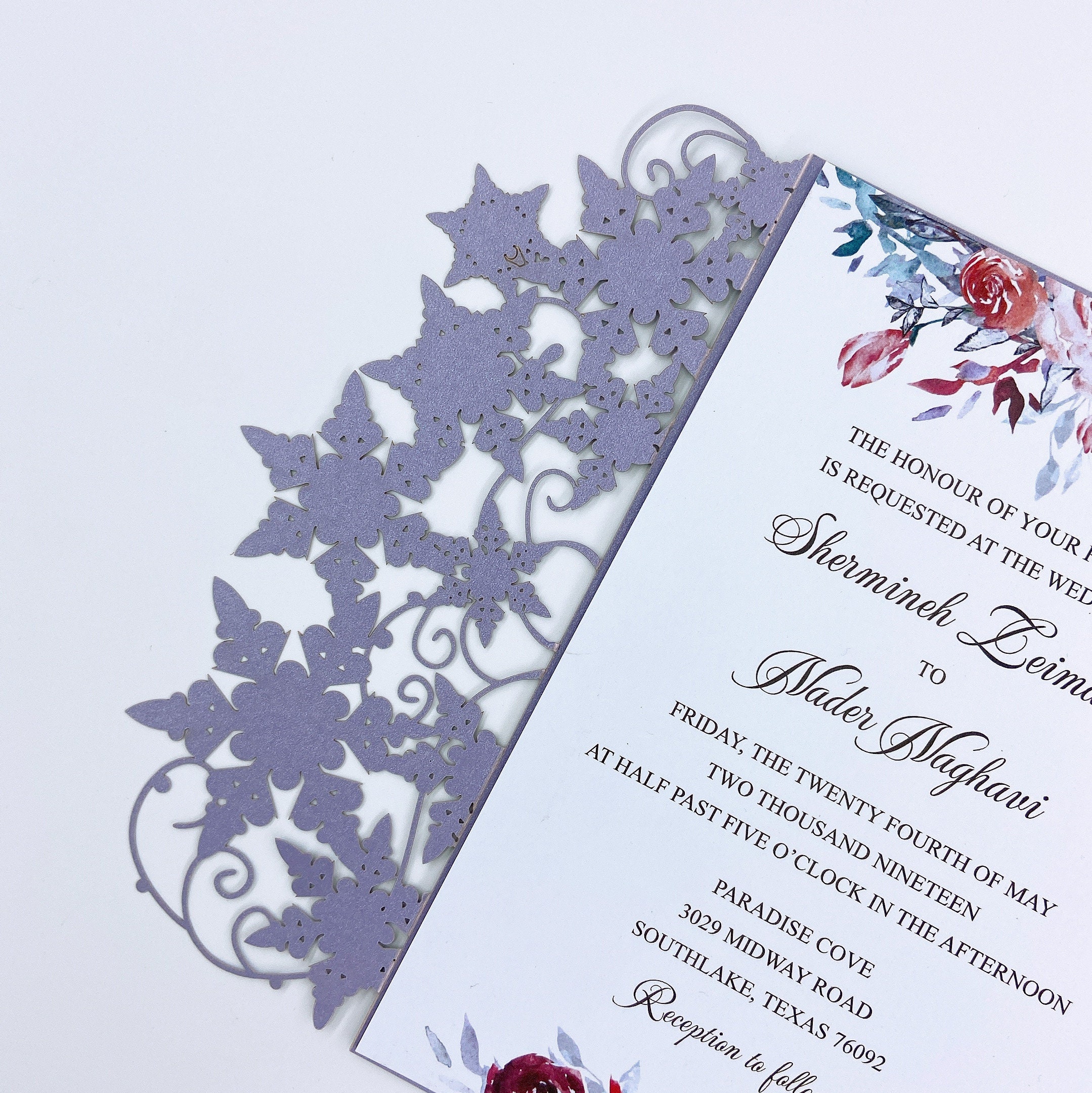 Elegant Wedding Invitation Violet Wedding Invites With Belly Band