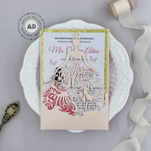 Romantische Blush Und Gold Prinzessin Sweet 15 Einladung, personalisierte Mis XV Anos Einladung mit Umschlag {Free Infinite Design before Pay}
