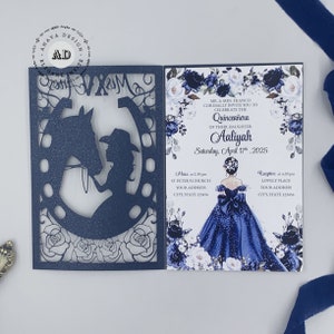 Navy Rapunzel Tangled Princess GeburtstagSeinladung, Romantische Süße 16 Quinceañera Karte, Gate Fold Einladung {Free Infinite Design before Pay}