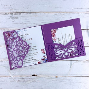 Prachtige Floral Tri-fold Laser Cut Square Wedding Uitnodiging met printable Insert&RSVP Card {Free Infinite Design Before Pay}