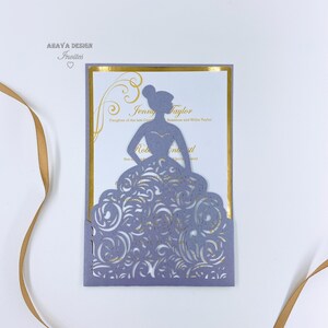 Elegante Lavender&Gold Bruidsdouche nodigt uit met gematchte enveloppen, Girl Birthday Laser Cut nodigt Set {Free Infinite Design Before Pay}