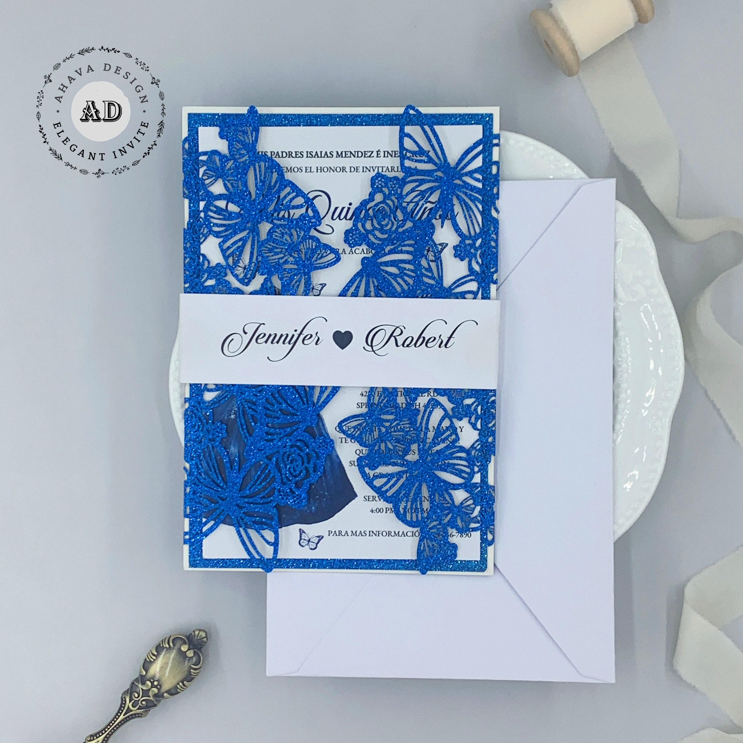 Gorgeous Glitter Royal Blue Laser Cut Butterfly Invitation Cards for Mis  Quince XV Birthday Bridal Shower {free Infinite Design Before Pay} - Etsy, image size:2448x2448