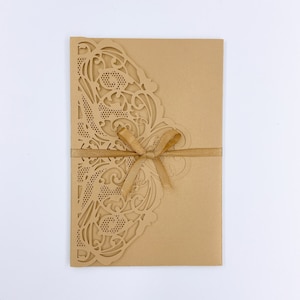 Elegante Pearl Gold Laser Cut Wedding Uitnodiging, RSVP Card&Bowtie zijn opgenomen {Free Infinite Design Before Pay}