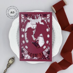 Burgund Rapunzel Tangled Princess Geburtstag Einladung, Süße 16 Einladung mit Mädchen Pferd LaserTasche {Free Infinite Design before Pay}