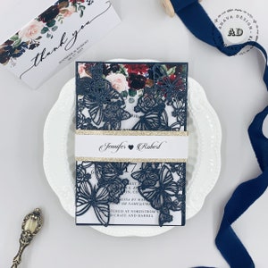 Elegante Marine Blauwe Vlinder Laser Cut Bruids brunch uitnodiging, Beauty Invite Voor Bridal Shower & Wedding {Gratis Oneindig Ontwerp Voor Pay}