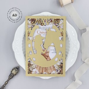 Rapunzel Laser Einladung, Gold Tangled Princess Geburtstag Einladung, Schöne süße 16 Quinceañera Laser Karte{Free Infinite Design before Pay}