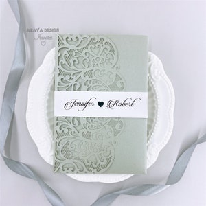 Gorgeous Laser Silver Wedding Invites, Floral Gray Laser Pocket With Customized Insert&RSVP Card {Free Infinite Design Before Pay}