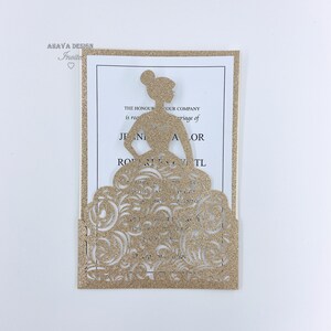 Elegante Glitter Rose Gold Wedding nodigt uit met afdrukbare insert, Gold Girl Verjaardag Laser Cut nodigt set {Gratis oneindig ontwerp voor betalen}