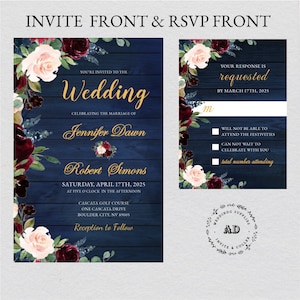 Rustikale Marine Blumen Hochzeitseinladung, customized Shimmey Hochzeit laden Set mit RSVP-Karte mit Umschlag "Free Infinite Design vor dem Bezahlen"
