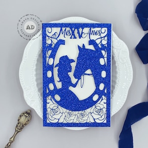 Wunderschöne Royal Blue Rapunzel Tangled Princess Invite, Romantische Süße 16 Quinceañaera Gate Fold Laser Card {Free Infinite Design Before Pay}