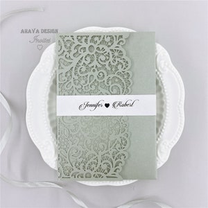 Zilveren Laser Cut Covers Pocket Fold Uitnodigingen Kaart - Pocketfold DIY Cut Cover Met laserzak {Gratis Oneindig Ontwerp Voor Betalen}