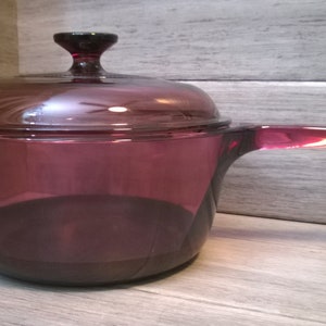 Vintage Corning Visions Ware Cranberry Pink Glass Cookware Pots You Choose:  1.5 or 2.5 Liter Nonstick Teflon Line Saucepans & PYREX Lids 