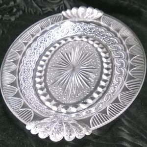 Early American Pressed Glass - Clear Bread/Serving Tray by Portland Glass Co. - Chain and Shield - Antique Tray, Vanity Tray - Circa. 1875-