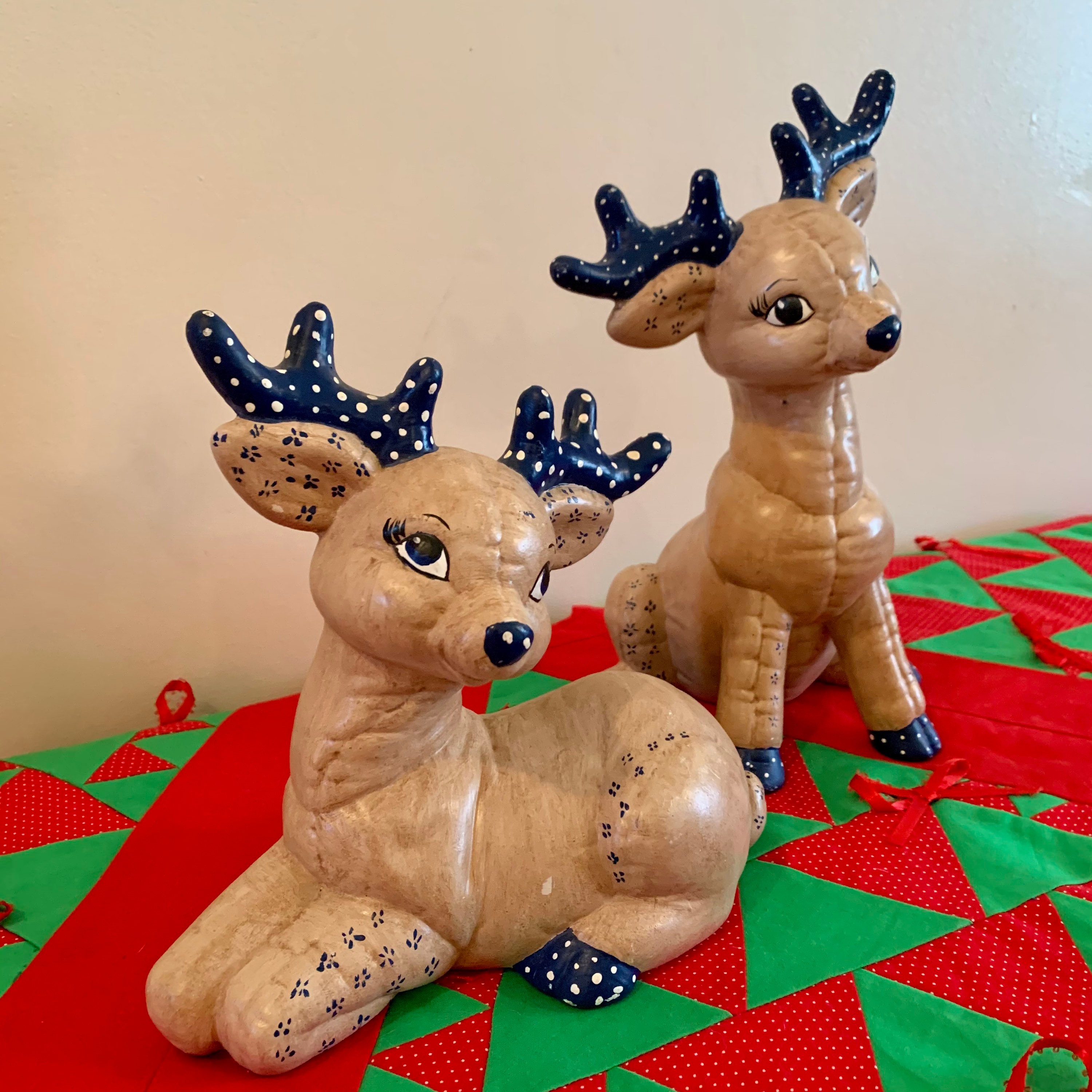 Vintage Ceramic Reindeer Set Handpainted Kimple Mold Christmas Etsy