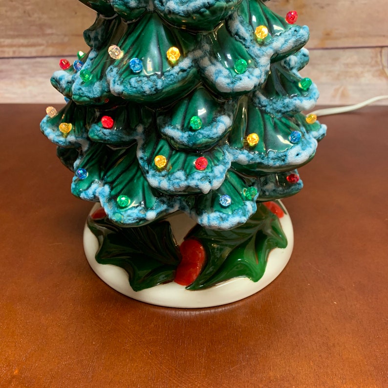 Vintage Ceramic Christmas Tree Holland Mold Green Snow Holly Etsy