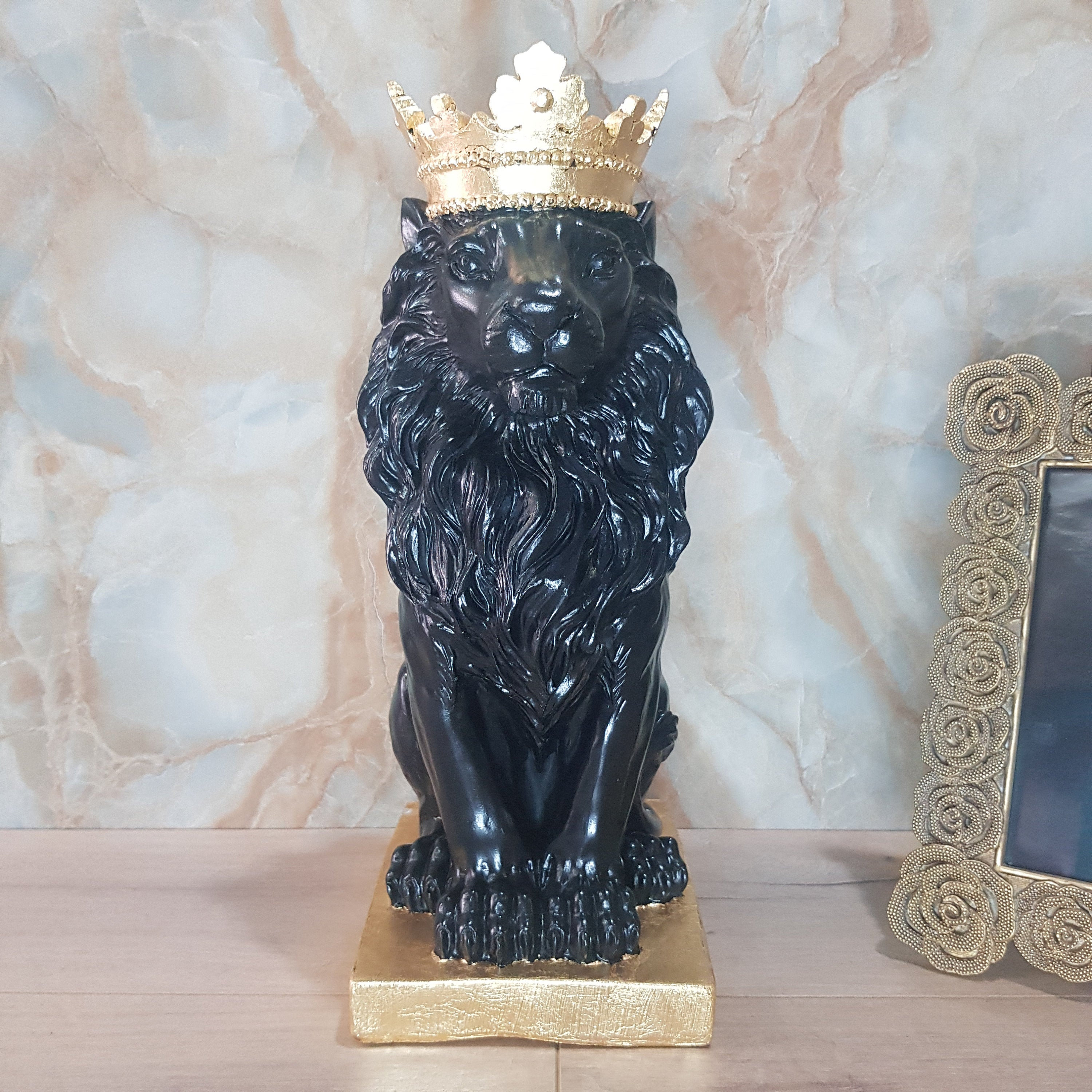 Lion Statue Gold Lion Statue Black Lion Statue Lion Statue Etsy
