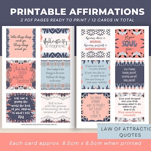 12 afdrukbare kaarten met soulvolle affirmaties, INSTANT DOWNLOAD, inspirerend citaat, digitaal bestand, vierkante kaarten 8,5 x 8,5 cm, oorsprong van de ziel