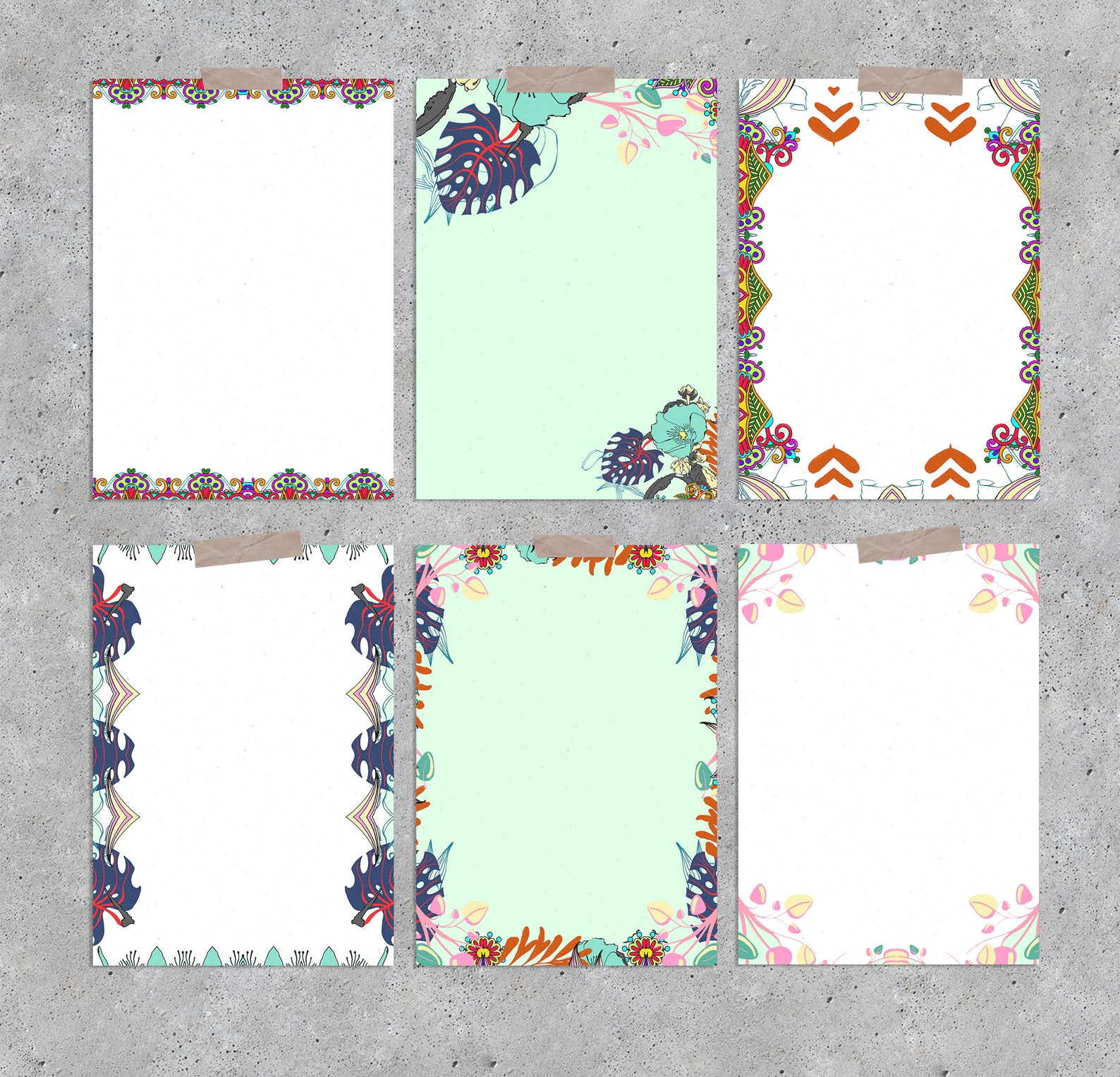 printable-bordered-paper-instant-download-set-of-6-paper-to-etsy