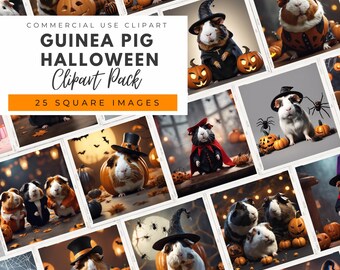 Halloween Guinea Pig Clip Art: 25 Square Images (Digital Download)