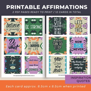 12 afdrukbare kaarten met mooie affirmaties, INSTANT DOWNLOAD, inspirerend citaat, digitaal bestand, vierkante kaarten 8,5 x 8,5 cm, lieve Cyrene