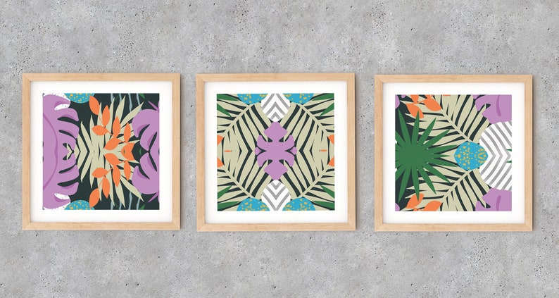 Printable wall art tropical artworks Set of 3 Art prints SQUARE Sweet Cyrene Instant Download