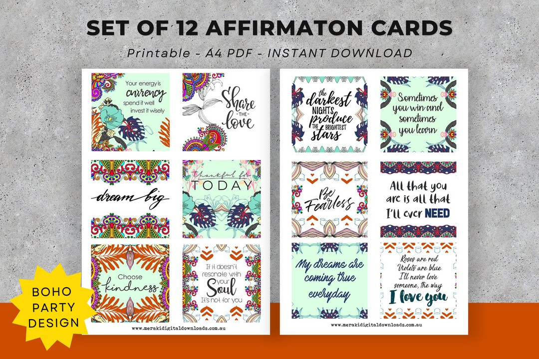 12 Printable Pretty Boho Affirmations Cards INSTANT DOWNLOAD - Etsy