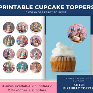 Kitten Birthday Cupcake Toppers for INSTANT Download, 3 sizes, Ready to Print PDF Files  DIY Party decorations, Easy craft ideas