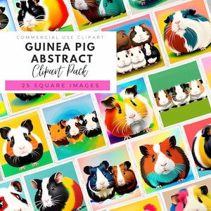 SOFORTIGER Download, 25 helle abstrakte Meerschweinchen Quadratisch Clipart Bundle Png Jpeg, Sublimationsdesigns, Tier Clipart