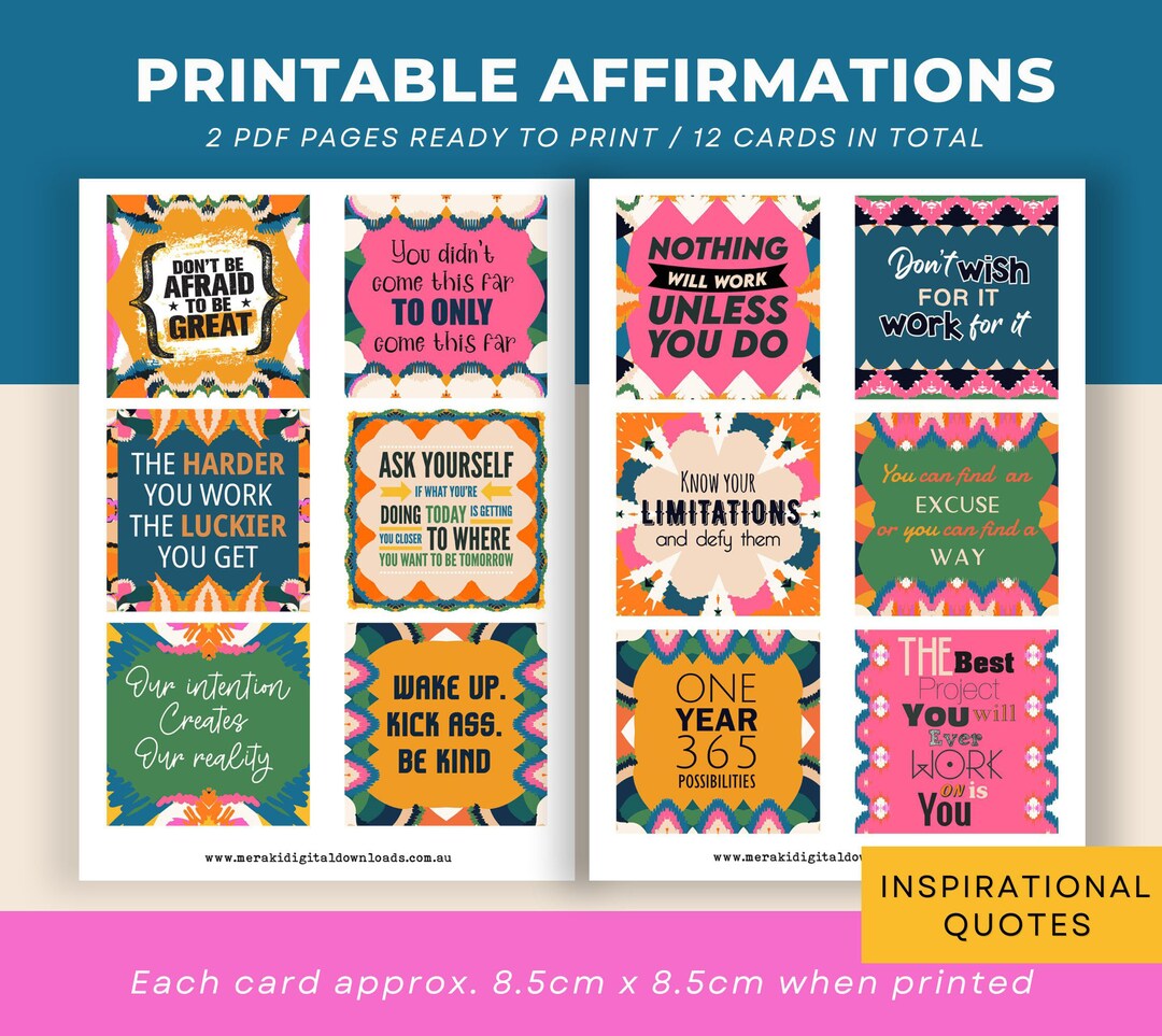 12 Printable Inspirational Affirmations Cards, INSTANT DOWNLOAD ...