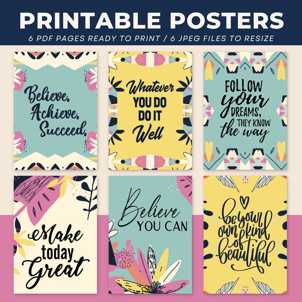 Set of 6 Affirmation prints, JPEG PDF Instant Download, Printable artworks, tween art, Positive Affirmation prints for teens, Urban Candy