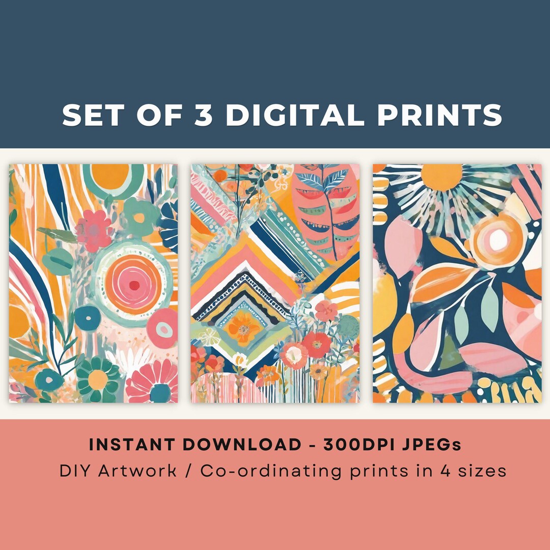 Set of 3 Art Prints INSTANT DOWNLOAD, Printable Artworks, Abstract Wall ...