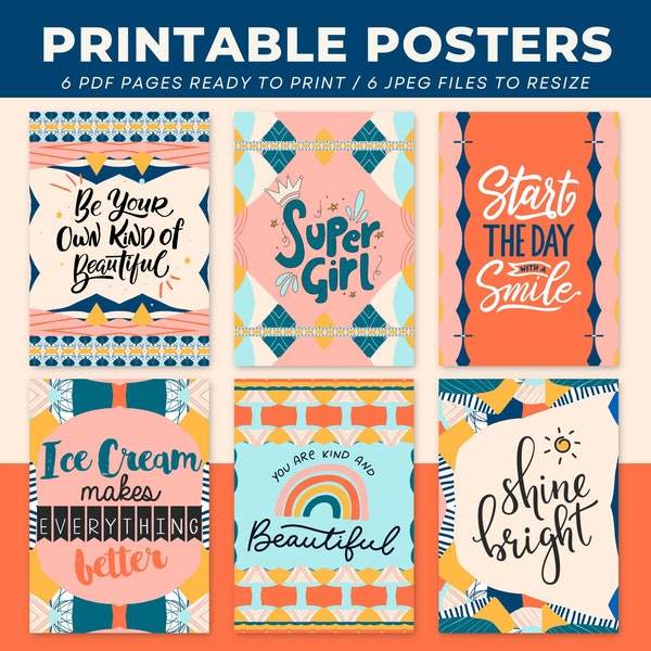 Set of 6 Affirmation prints, A4 A3 Instant Download, Printable artworks, tween Wall art, Positive Affirmation prints for teens, Pretty Raisa